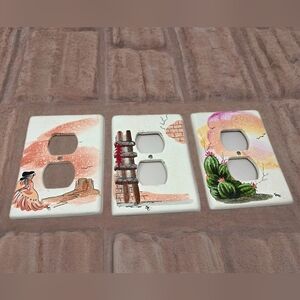 Southwestern Set Of 3 Electric Plug In Plates Ceramic Hand Painted